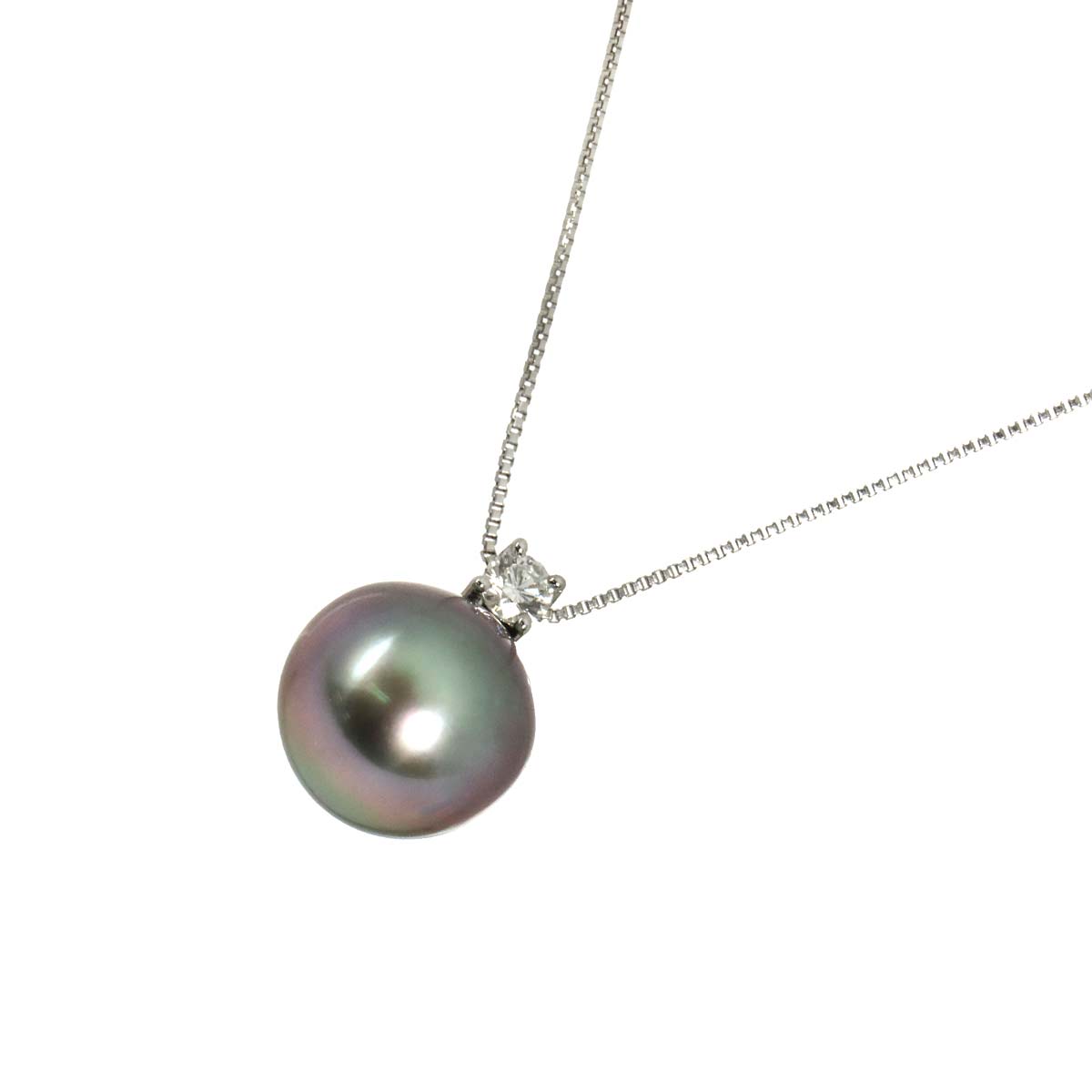 Black Pearl 10.8mm Diamond 0.11ct Necklace 18K WG 750