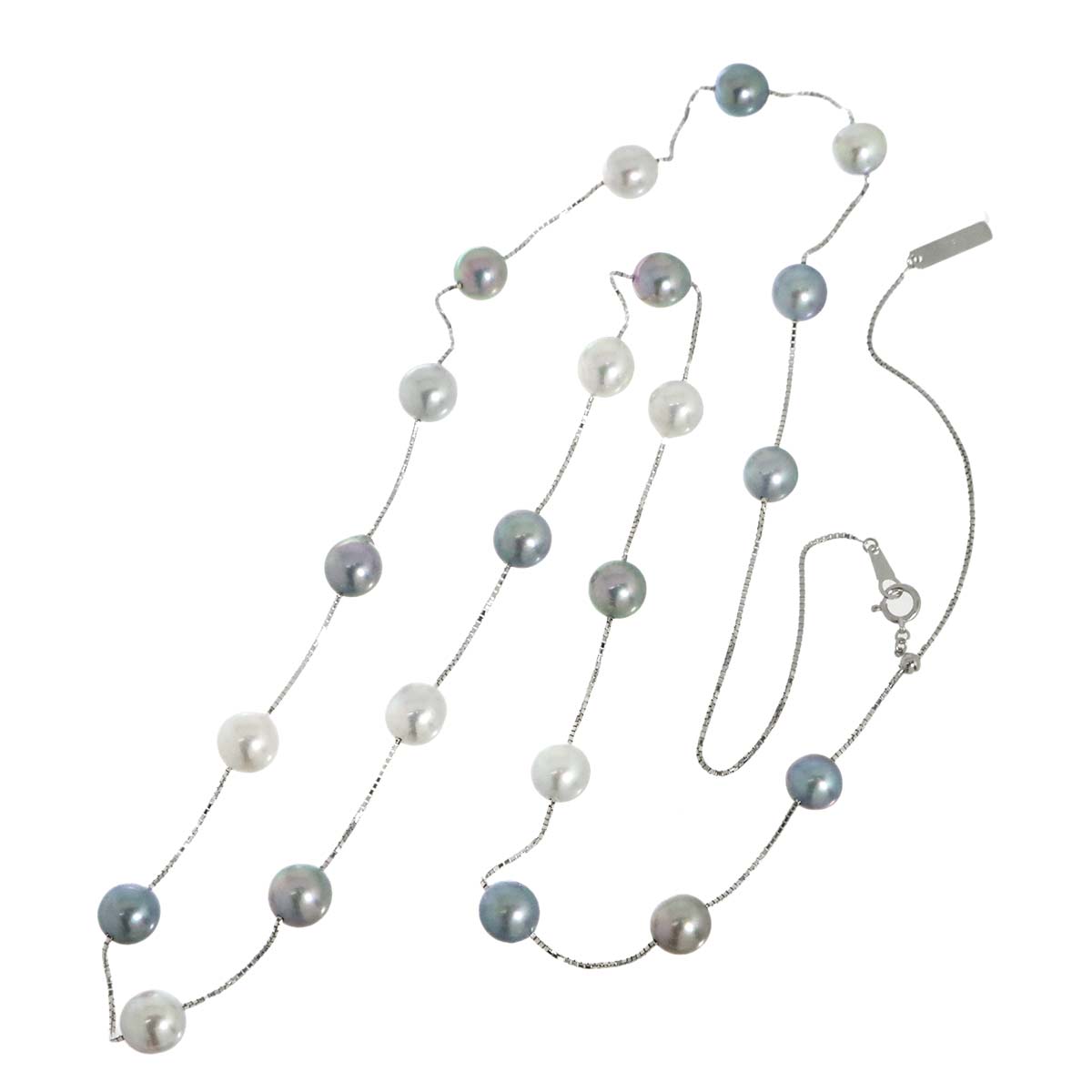 Akoya Pearl 9.0-8.0mm Long Necklace 18K White  Gold 750