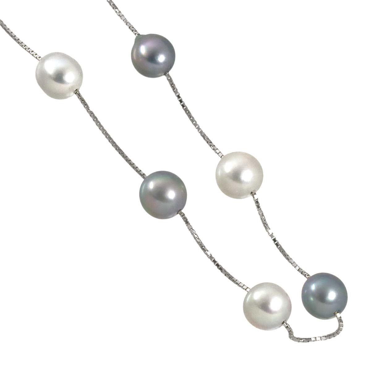 Akoya Pearl 9.0-8.0mm Long Necklace 18K White  Gold 750