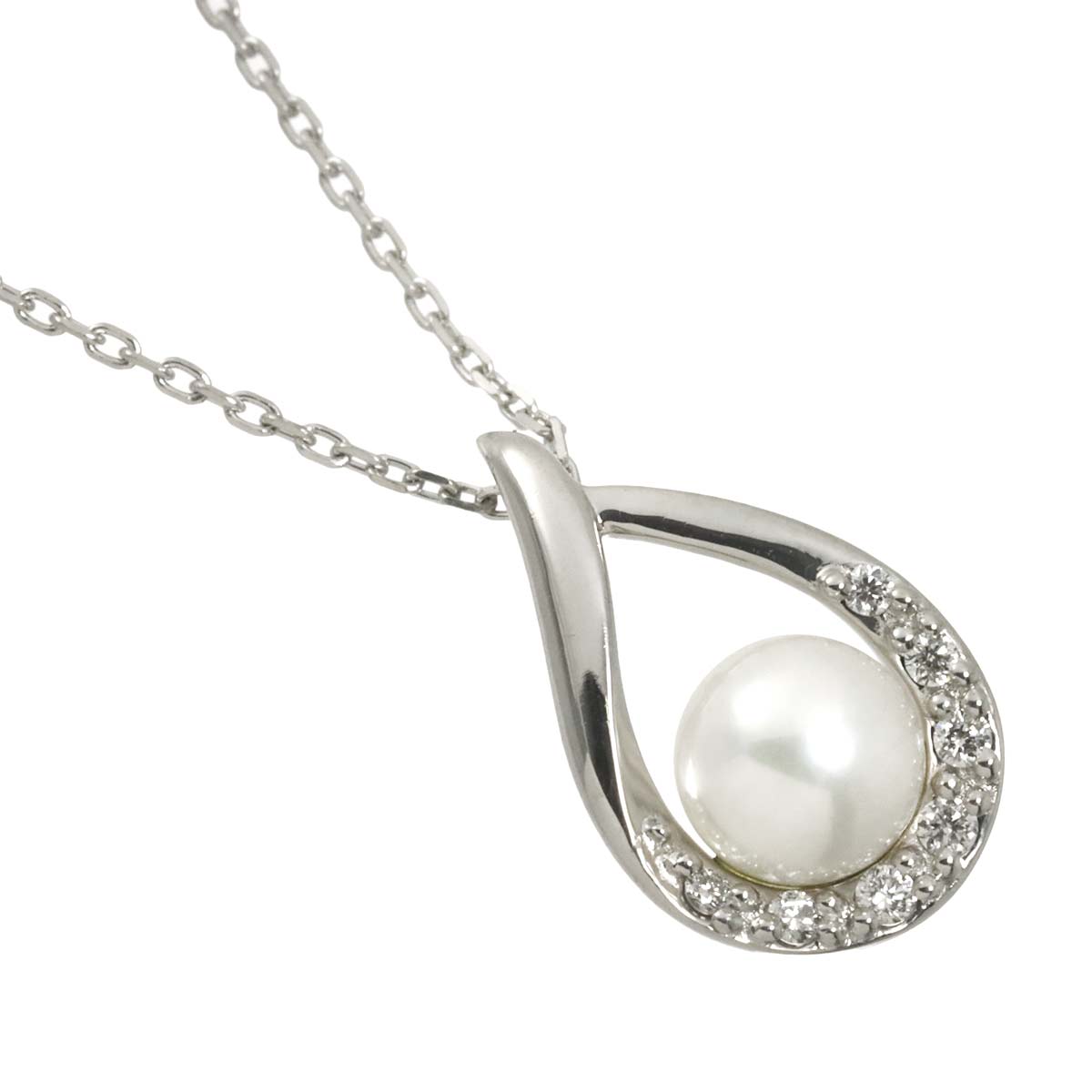 Baby Pearl 4.6mm Diamond Necklace Pt Plarinum