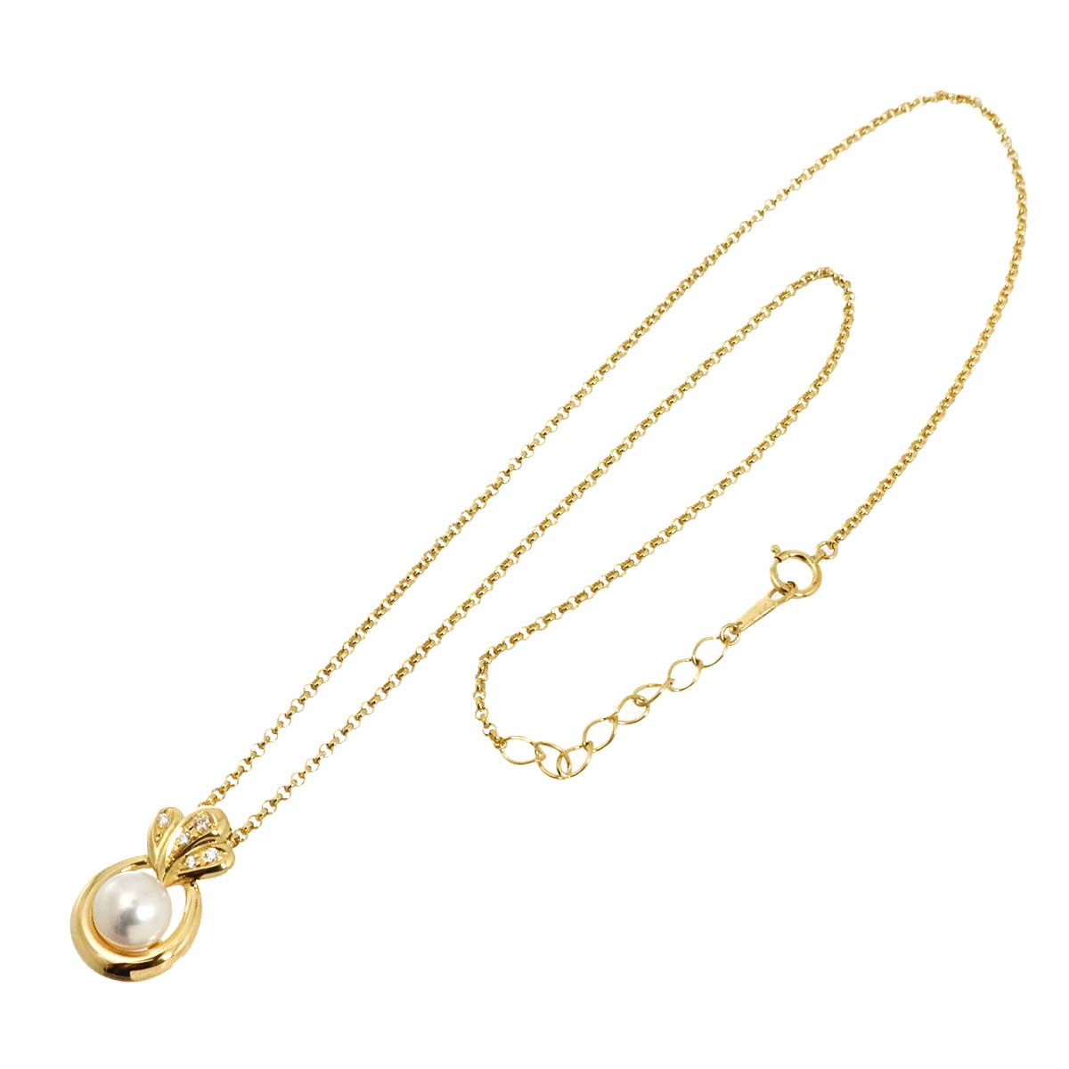 Akoya Pearl 7.6mm Diamond 0.05ct Necklace 18K YG 750