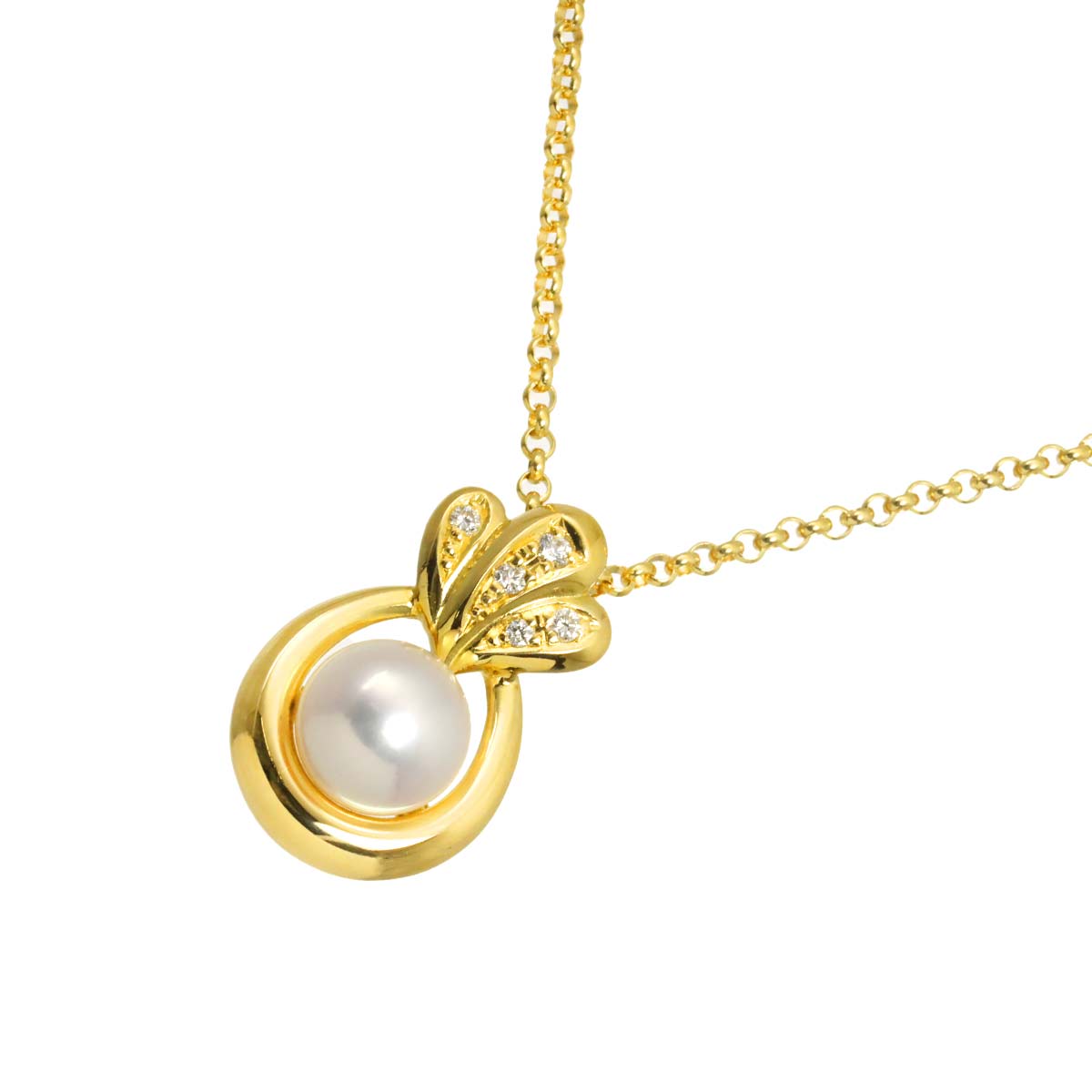 Akoya Pearl 7.6mm Diamond 0.05ct Necklace 18K YG 750