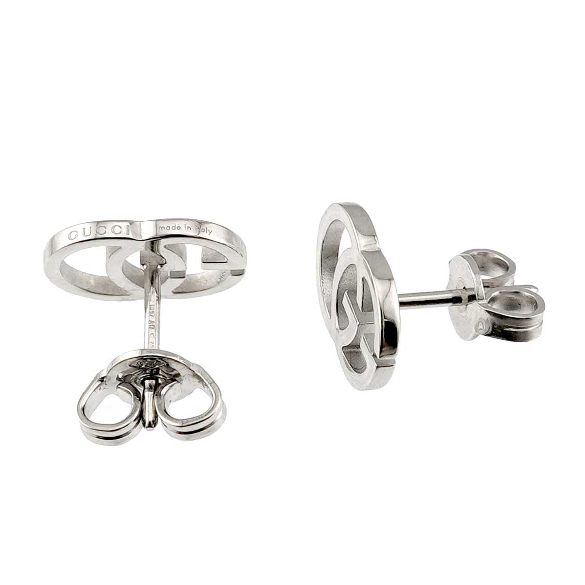 GUCCI Logo Earrings Pierced 18K White Gold 750