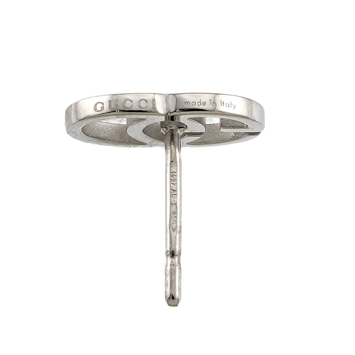 GUCCI Logo Earrings Pierced 18K White Gold 750