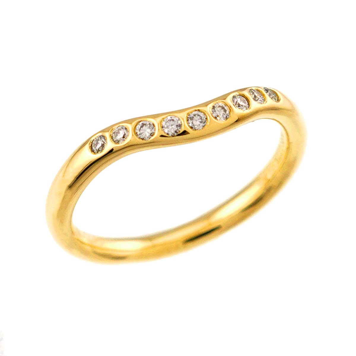 Curved Band Ring Diamond 18K Yellow Gold size3.25-3.75
