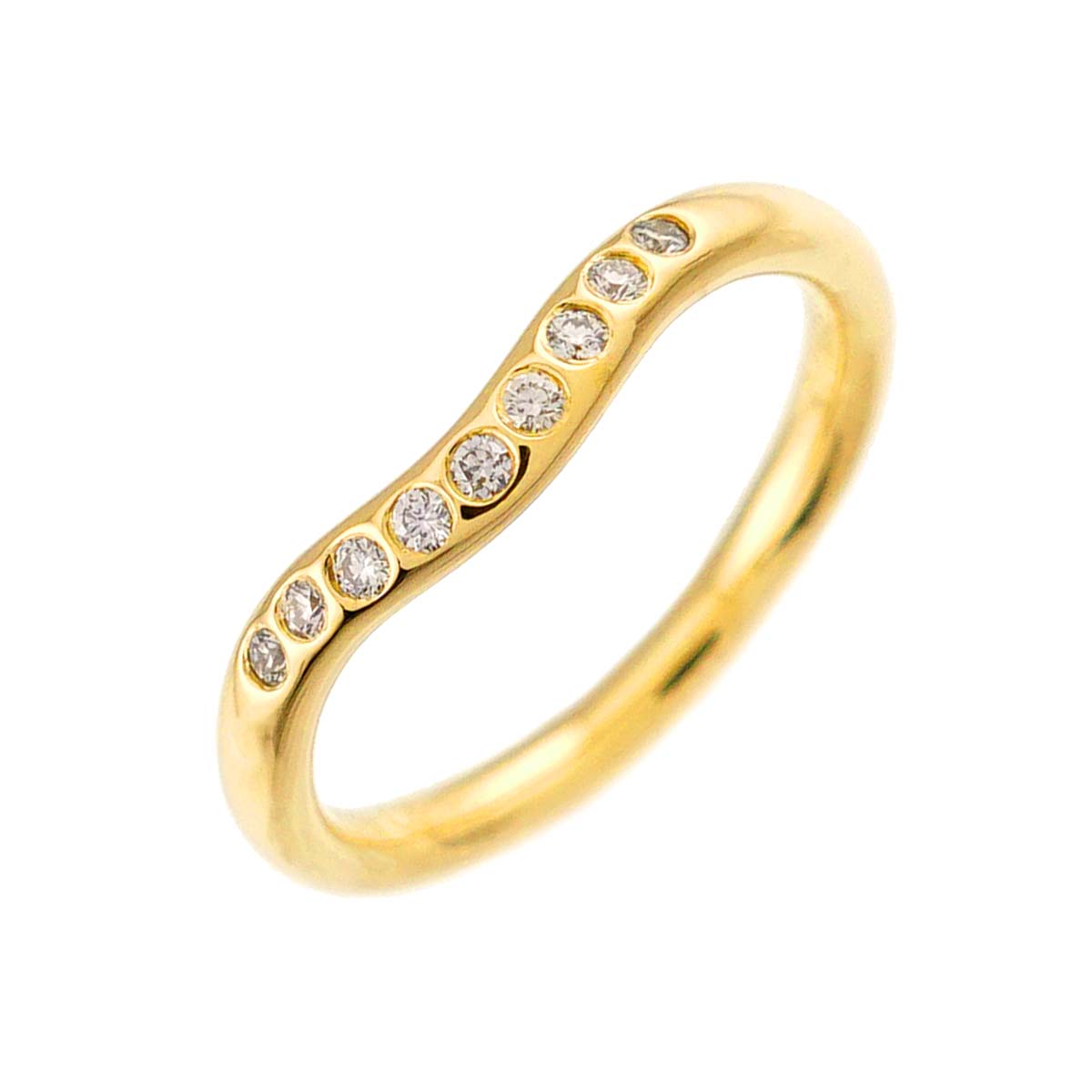 Curved Band Ring Diamond 18K Yellow Gold size3.25-3.75