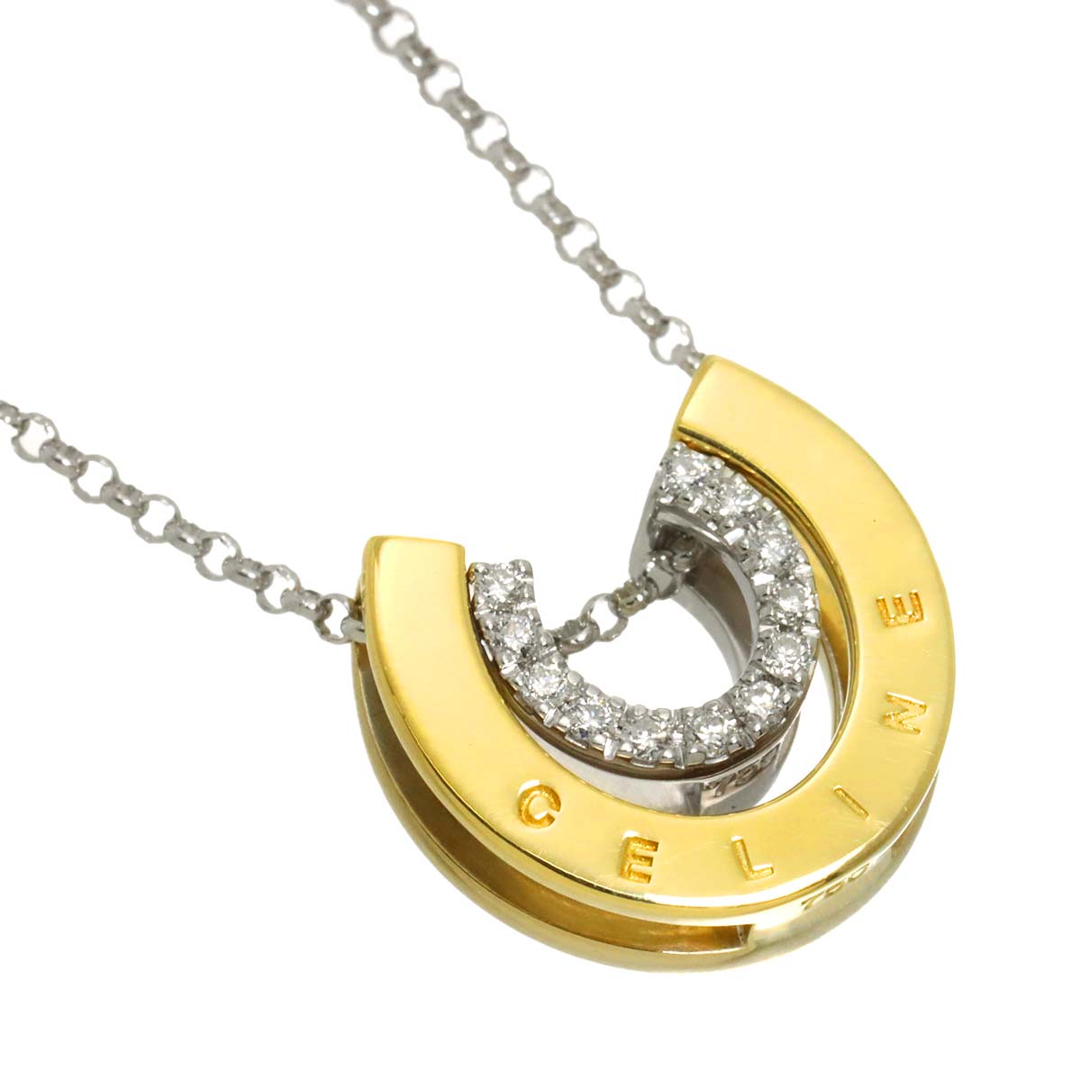 Horseshoe Diamond Necklace 18K White Yellow Gold 750