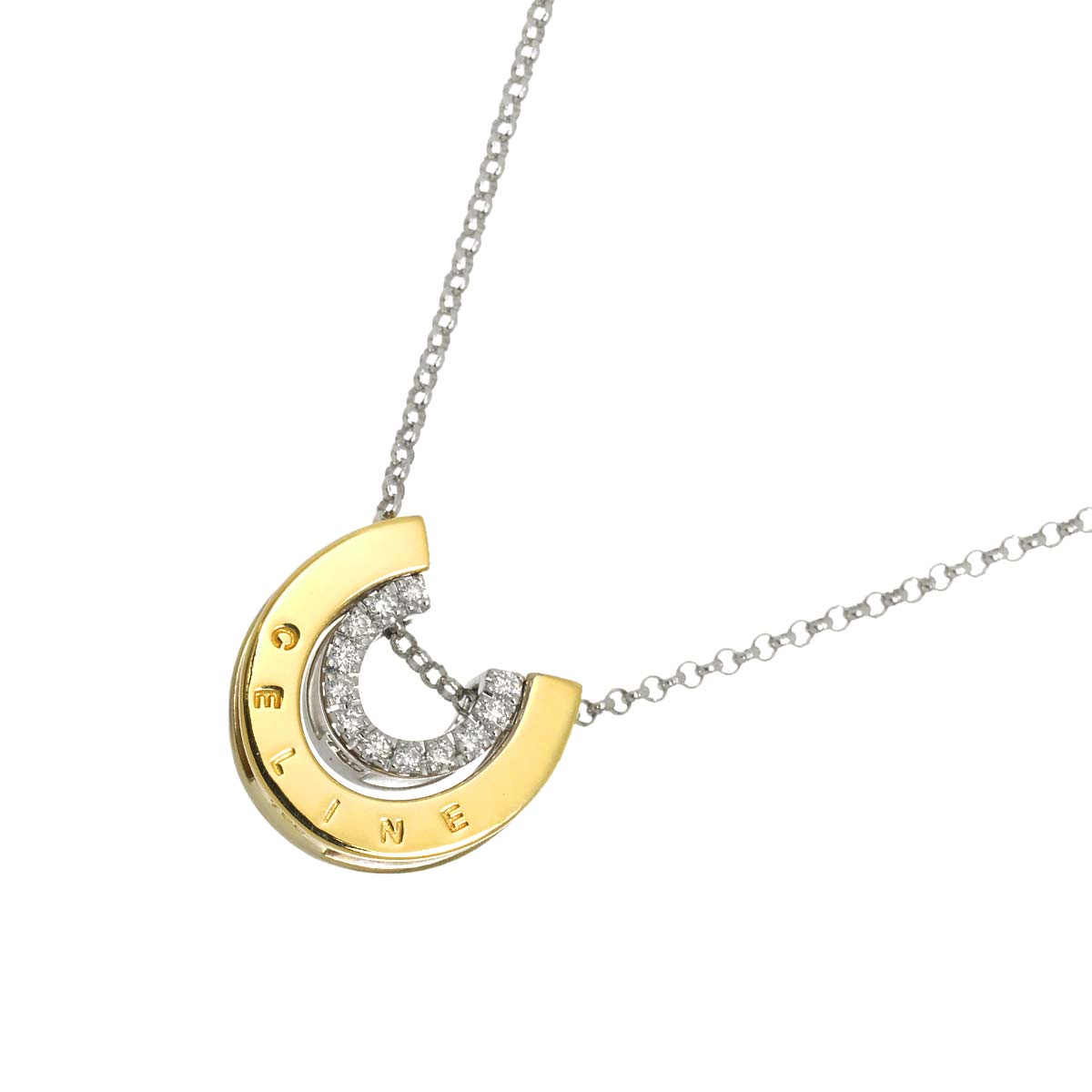 Horseshoe Diamond Necklace 18K White Yellow Gold 750