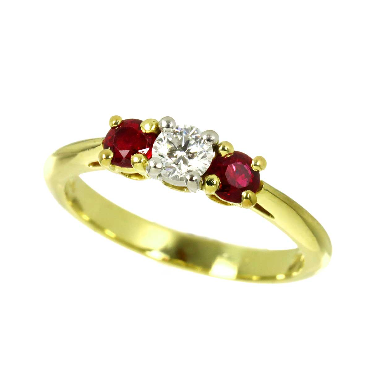 Diamond Ruby Ring 18K YG 750 Pt size5.25(US)