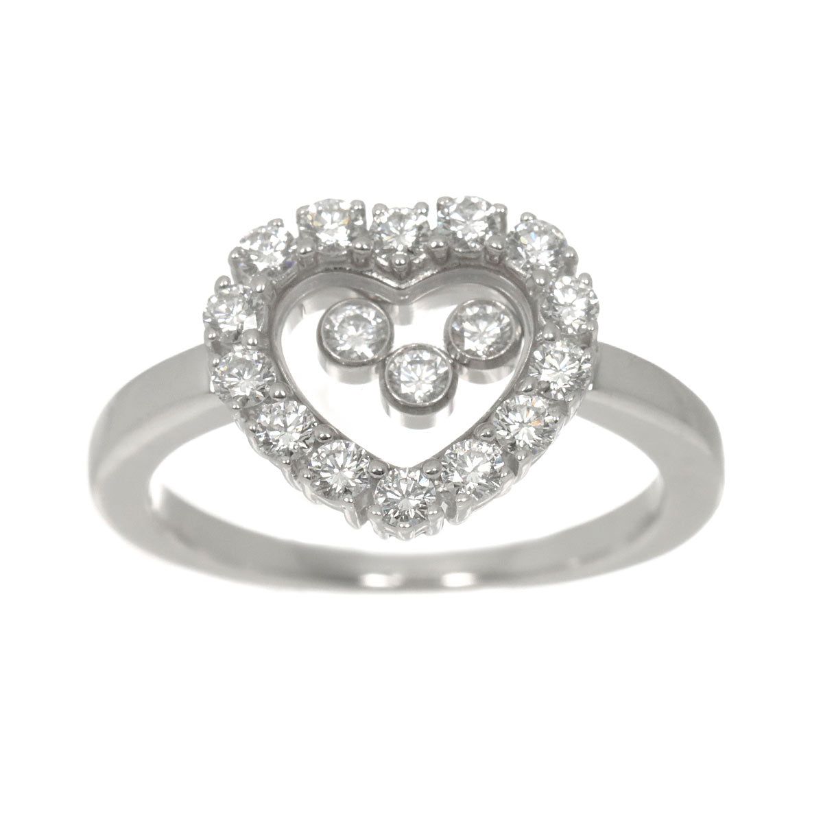 Happy Diamond Heart Ring 18K White Gold 750 Size7.25(US)