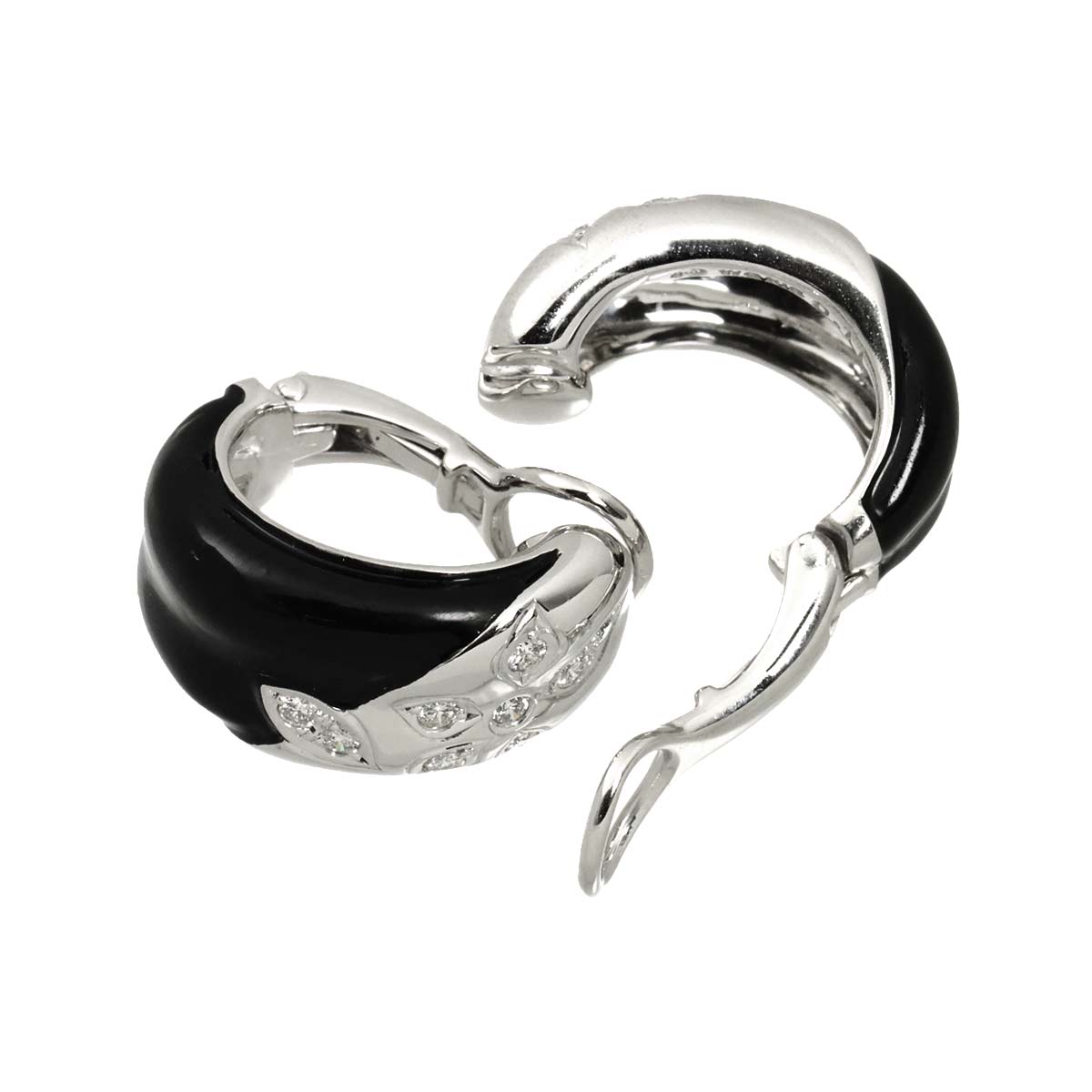 Diamond 0.11ct/0.11ct Onyx Earrings Clip on 18K White Gold 750