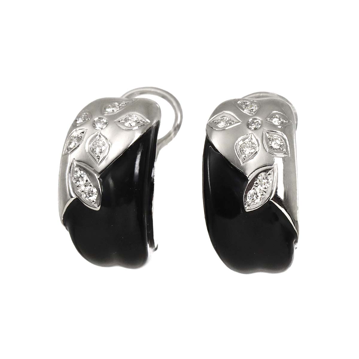 Diamond 0.11ct/0.11ct Onyx Earrings Clip on 18K White Gold 750