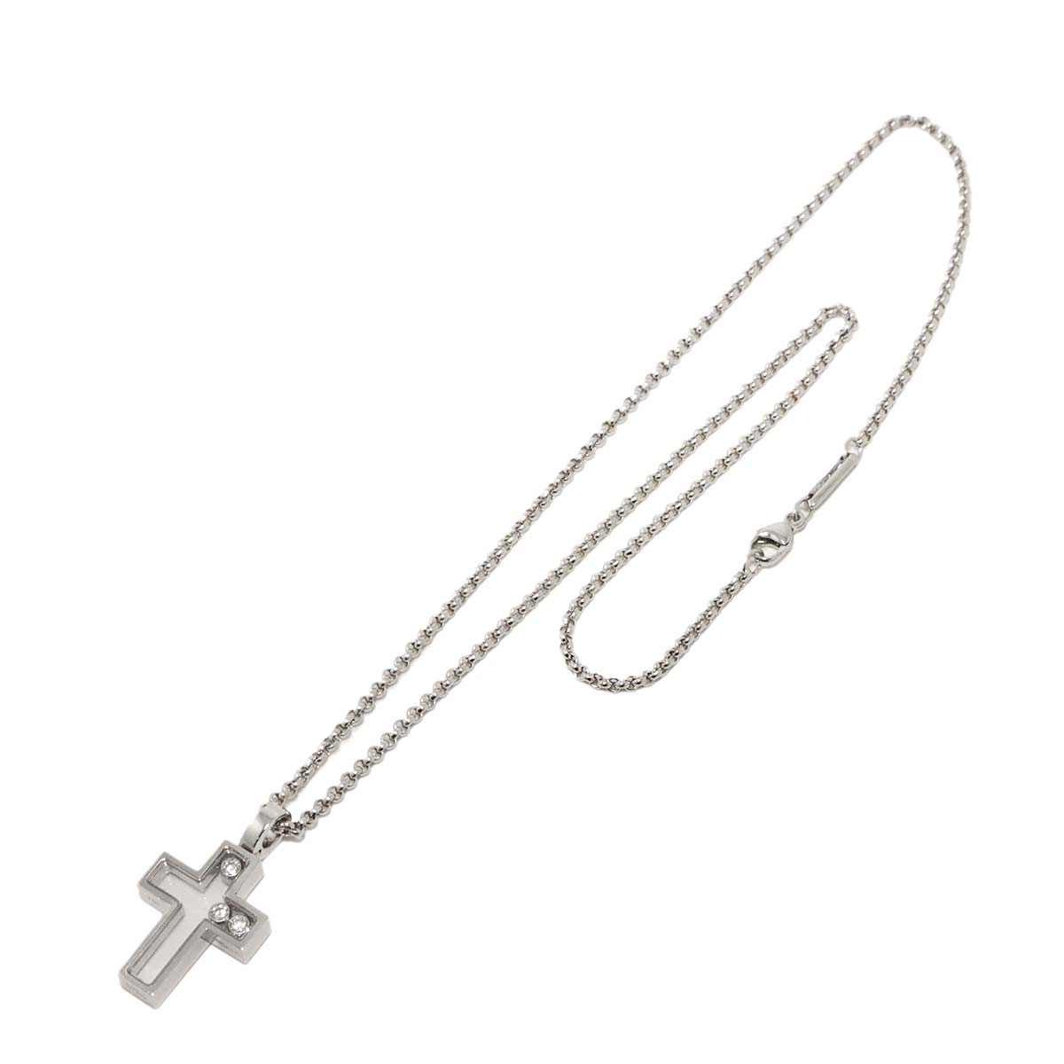 Happy Diamond Cross Necklace 18K White Gold 750