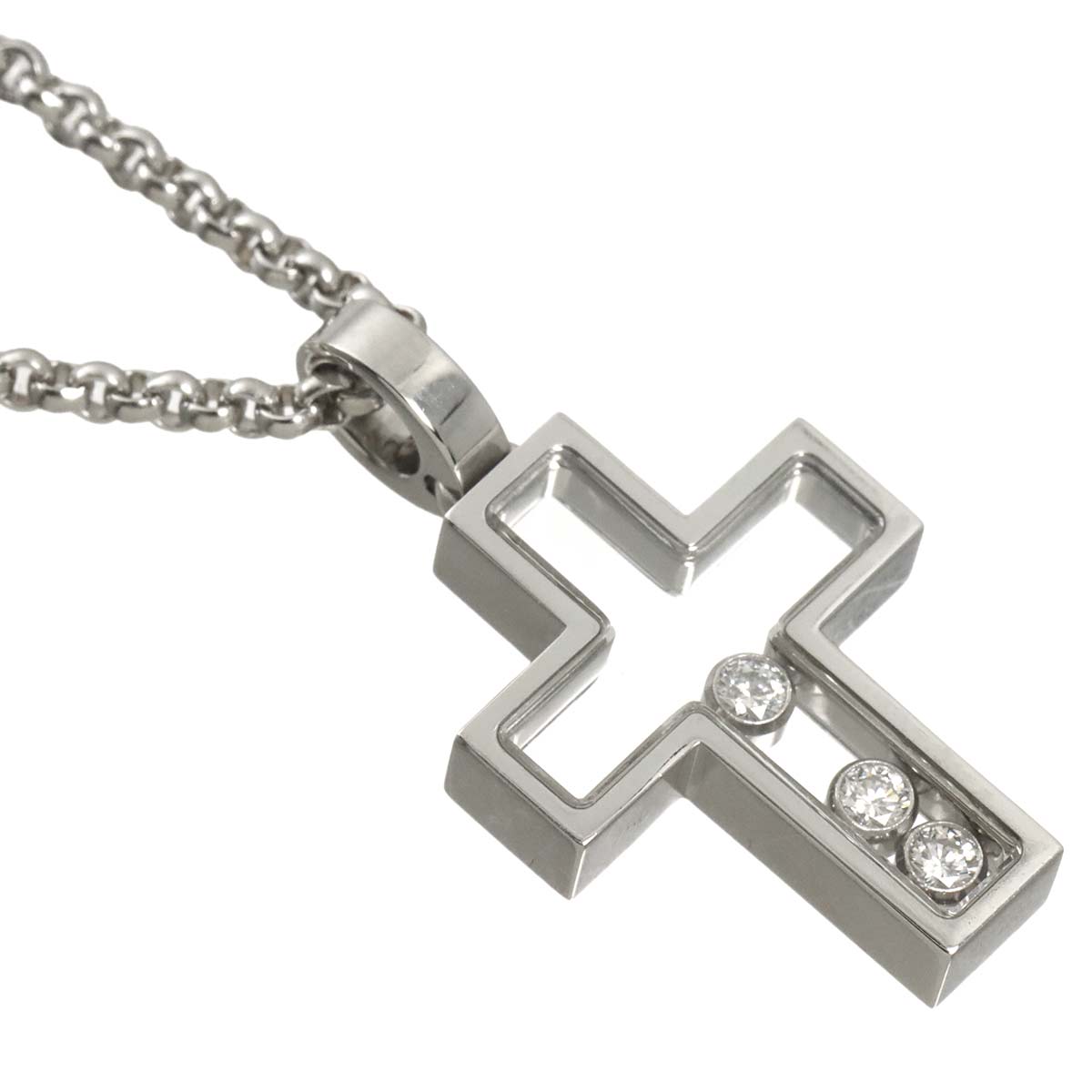 Happy Diamond Cross Necklace 18K White Gold 750