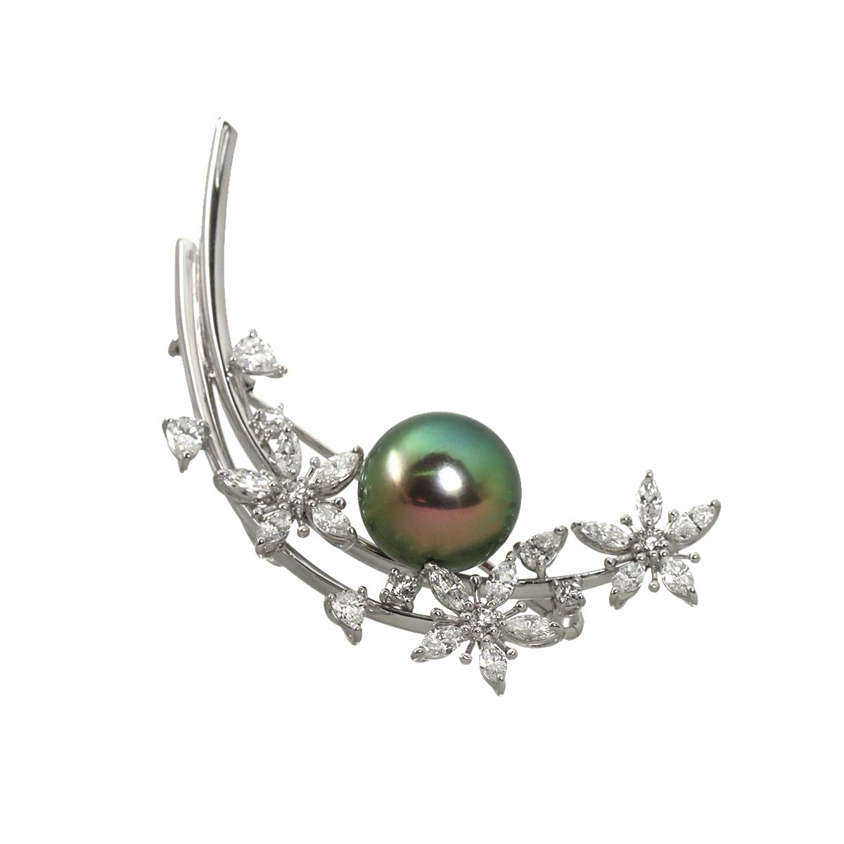 South Sea pearl Diamond 1.61ct Brooch 18K WG 750