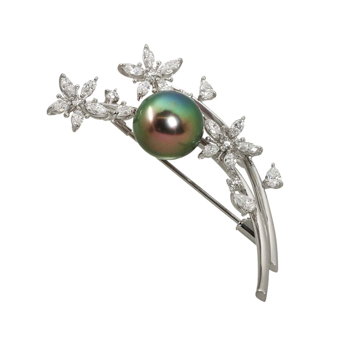 South Sea pearl Diamond 1.61ct Brooch 18K WG 750
