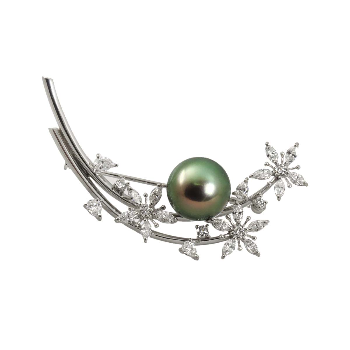 South Sea pearl Diamond 1.61ct Brooch 18K WG 750
