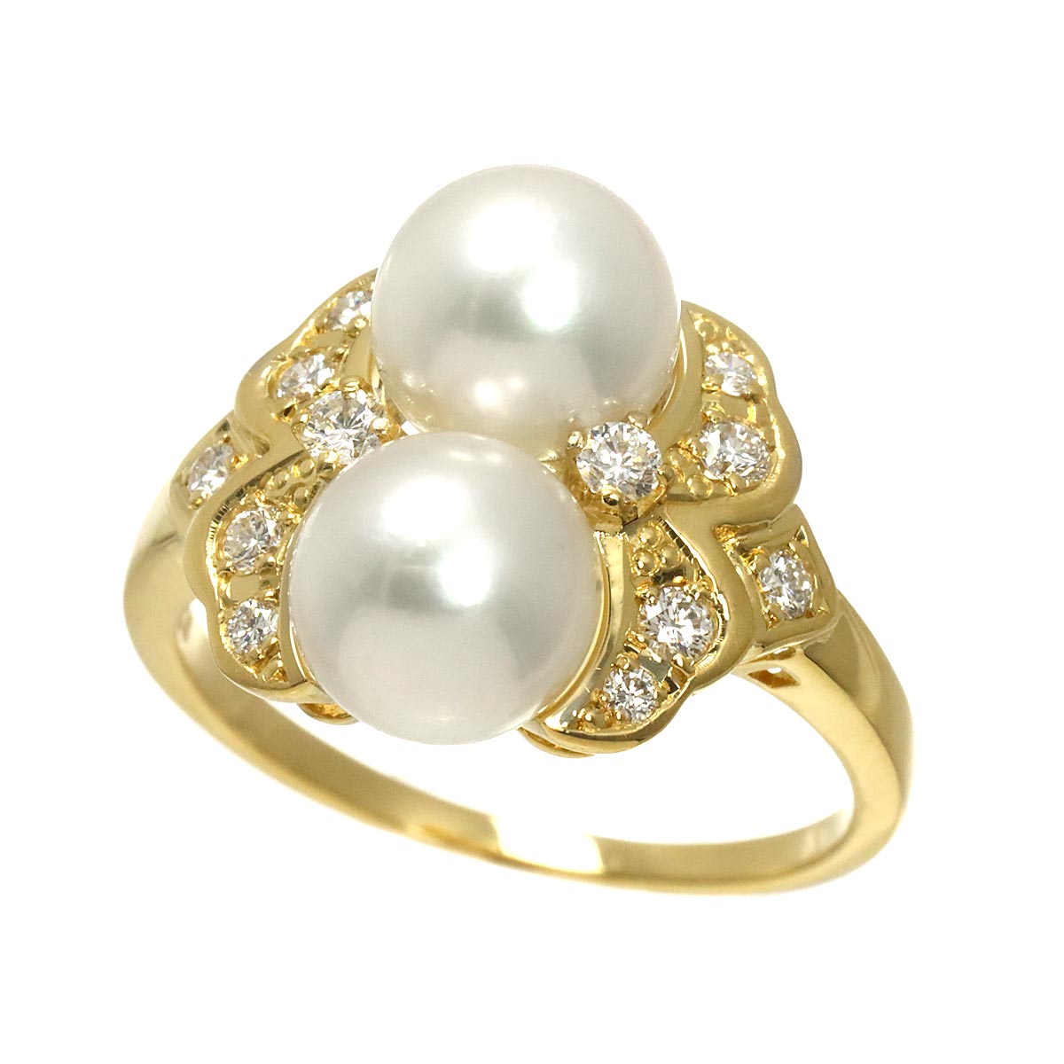 Akoya Pearl 7.7mm Diamond Ring 18K YG 750 size7.5(US)
