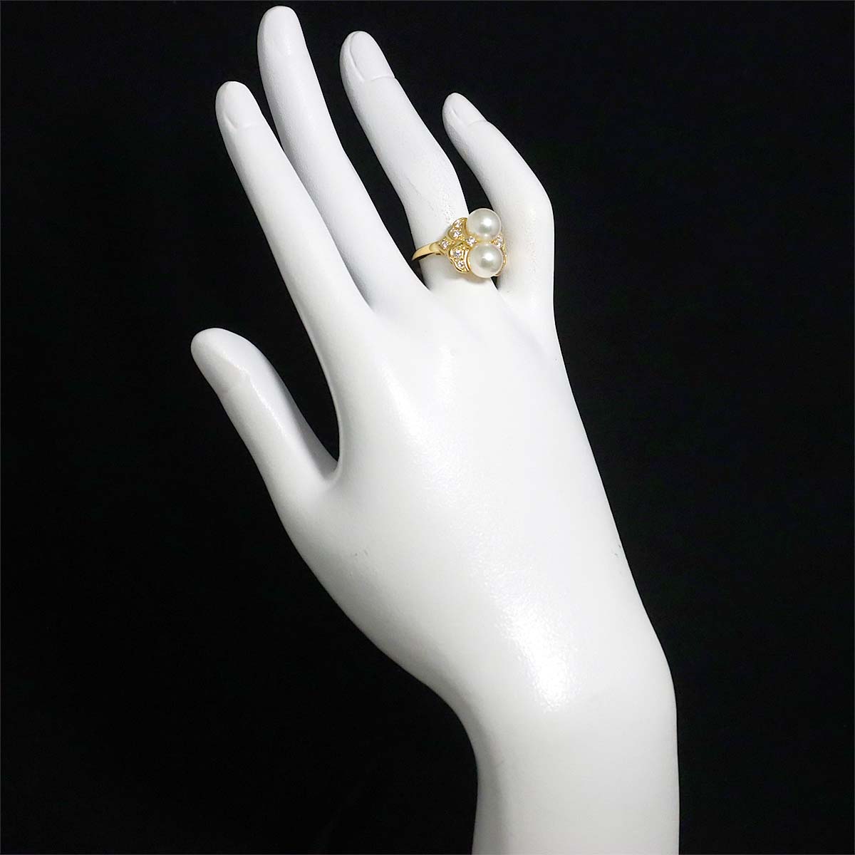 Akoya Pearl 7.7mm Diamond Ring 18K YG 750 size7.5(US)