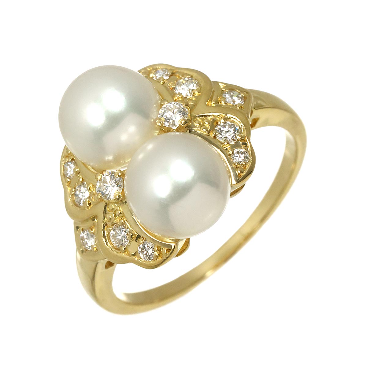 Akoya Pearl 7.7mm Diamond Ring 18K YG 750 size7.5(US)