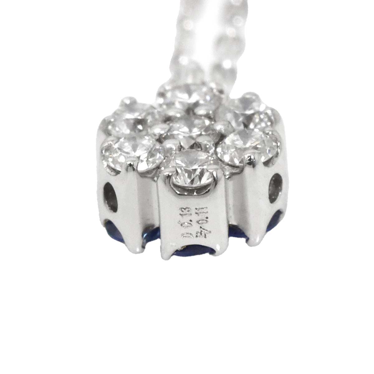 Flower Motif Diamond 0.11ct Sapphire Necklace 18K WG 750