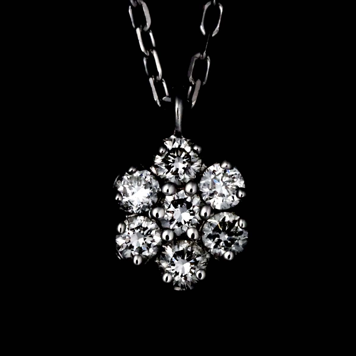 Flower Motif Diamond 0.11ct Sapphire Necklace 18K WG 750