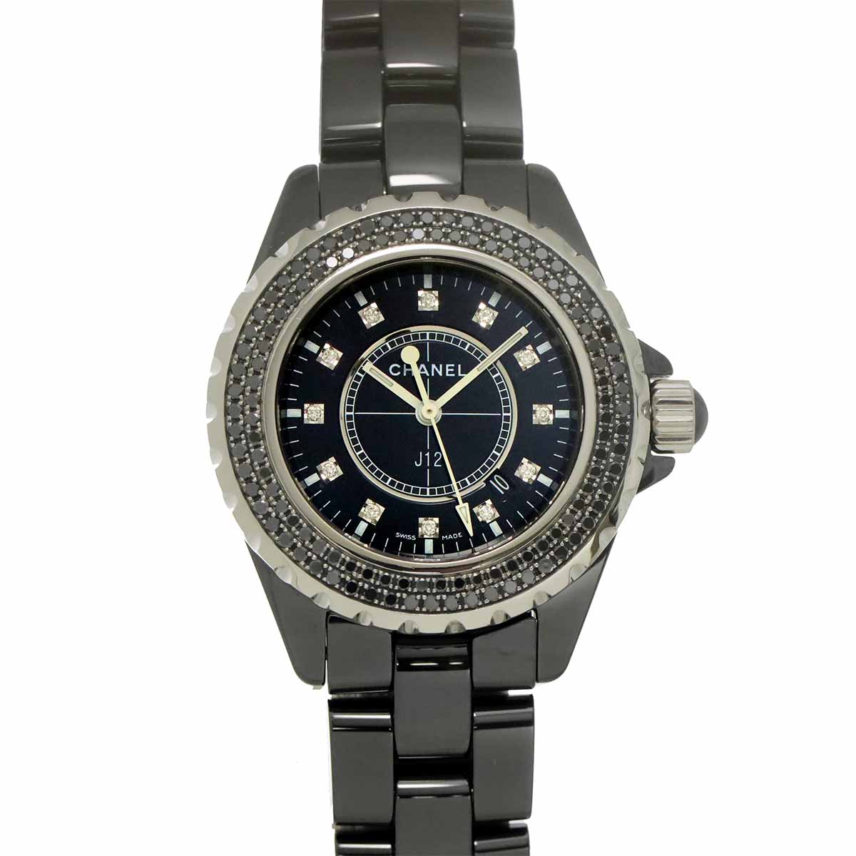 J12 H0941 Black Diamond Bezel Quartz Black Dial Ladies Watch