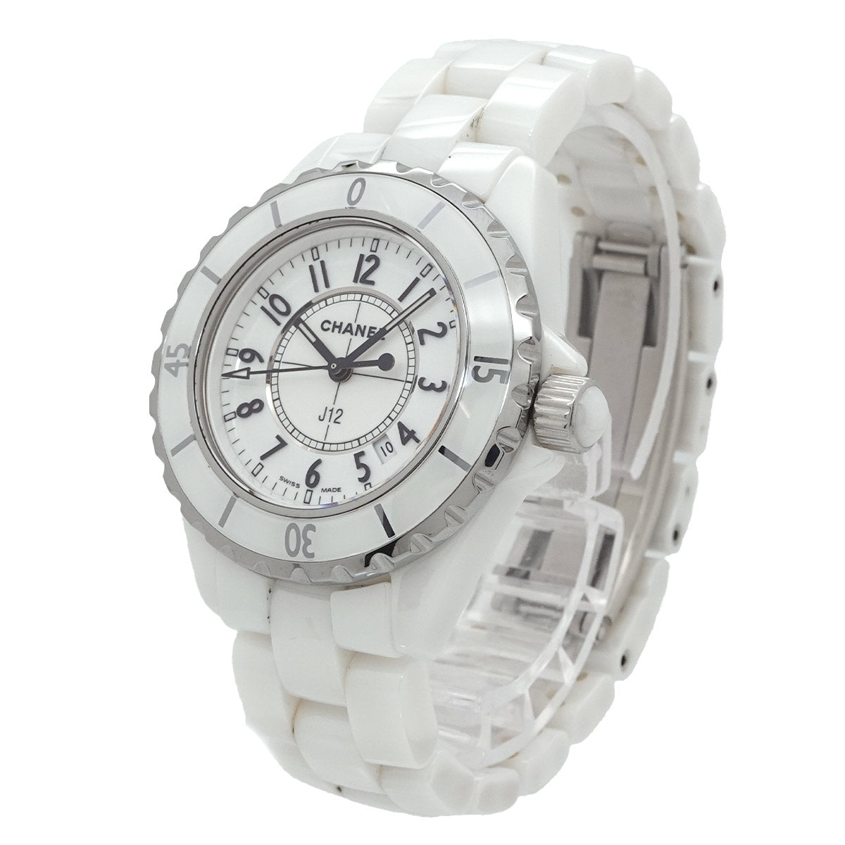 J12 33mm H0968 Date Ceramic Quartz White Dial Ladies Watch