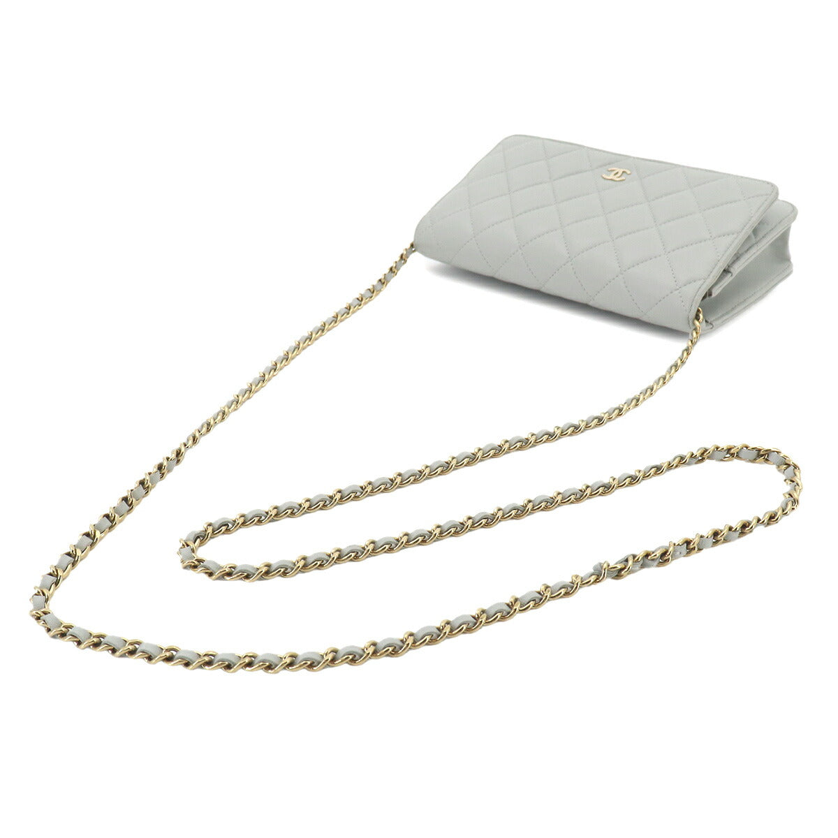 Matelasse Classic Chain Wallet Leather Light gray AP0250