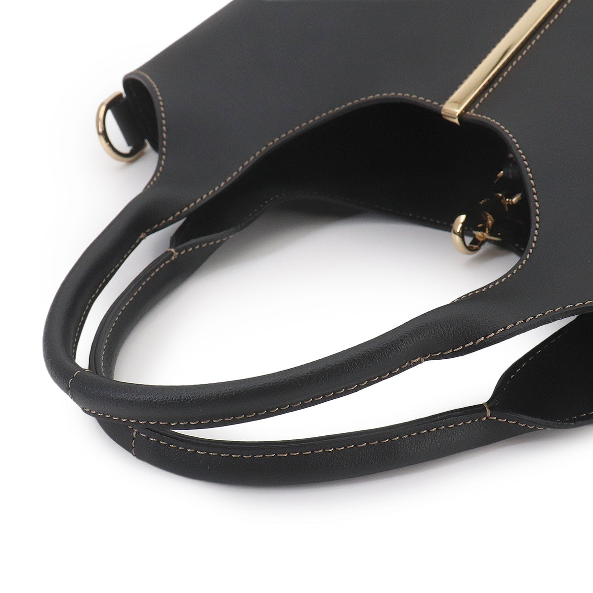 Shopping Small Tote Shoulder Bag Leather Black Purse