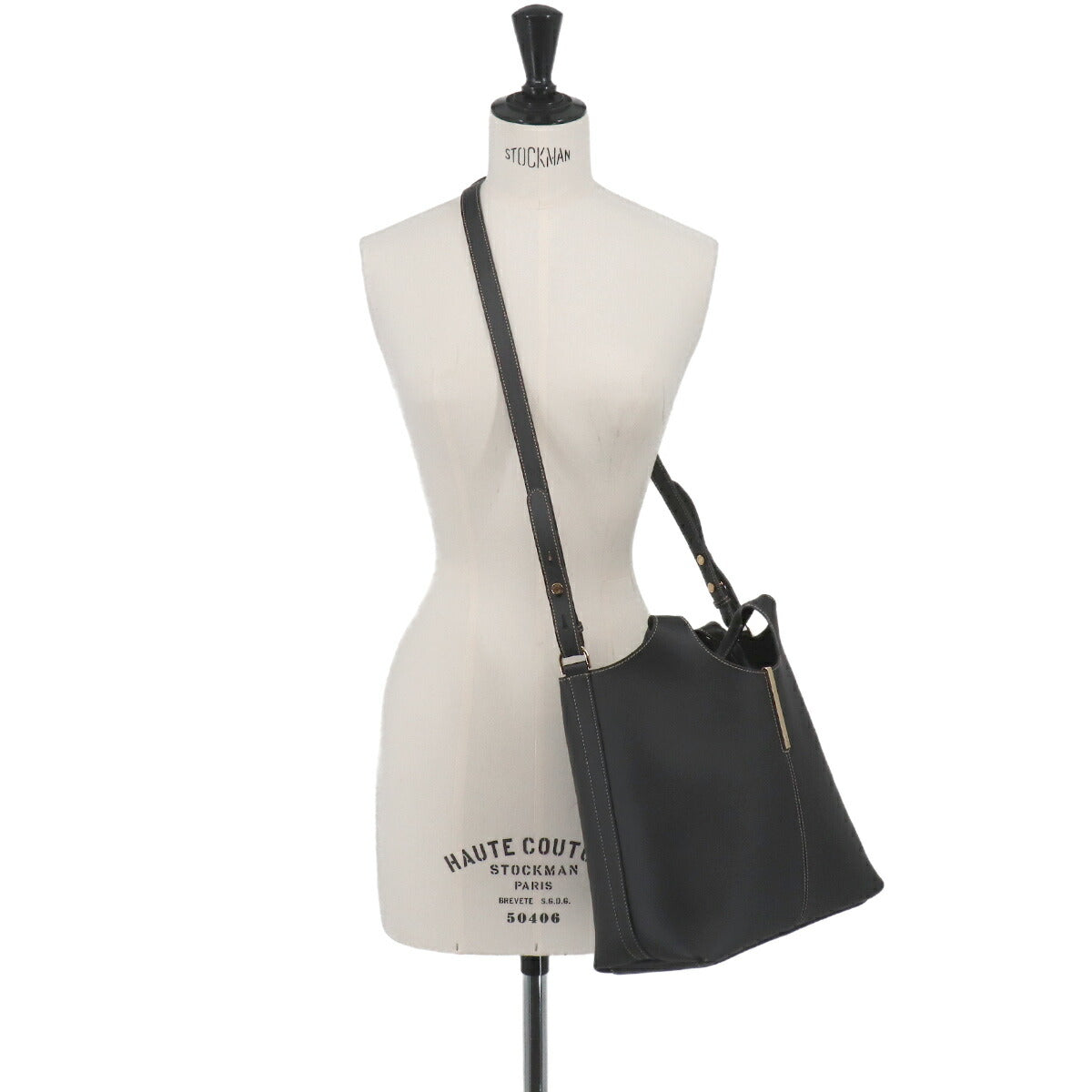Shopping Small Tote Shoulder Bag Leather Black Purse