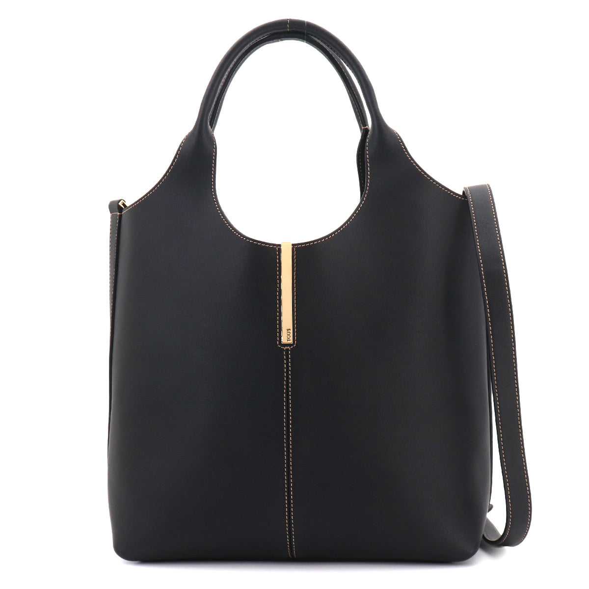 Shopping Small Tote Shoulder Bag Leather Black Purse