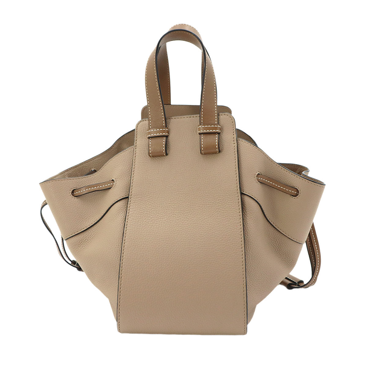 Hammock Drawstring Small Hand Shoulder Bag Leather Beige Brown