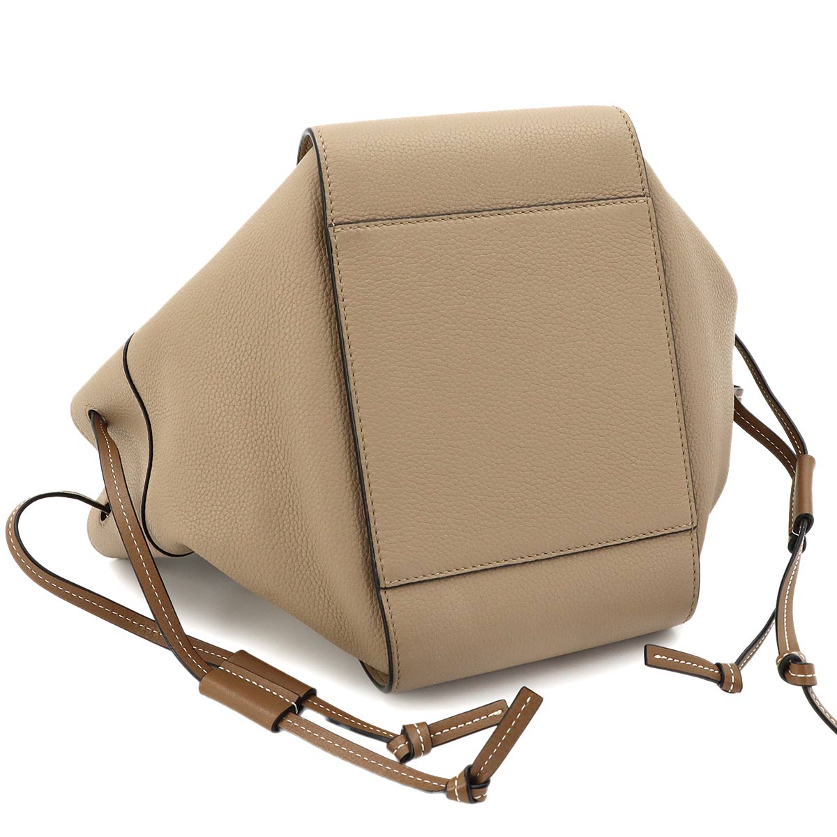 Hammock Drawstring Small Hand Shoulder Bag Leather Beige Brown