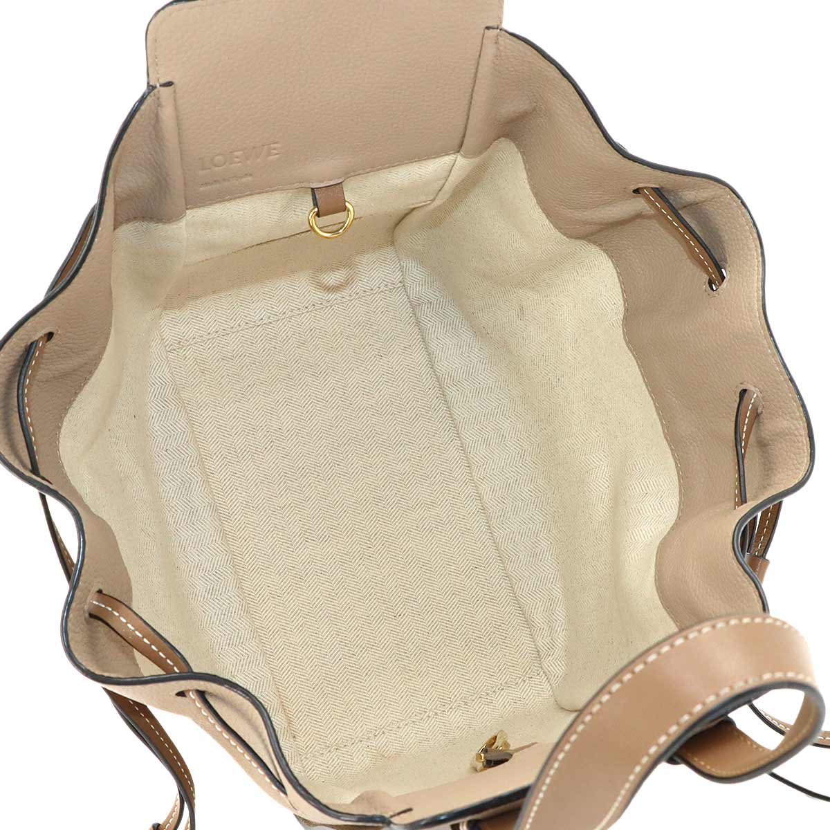 Hammock Drawstring Small Hand Shoulder Bag Leather Beige Brown