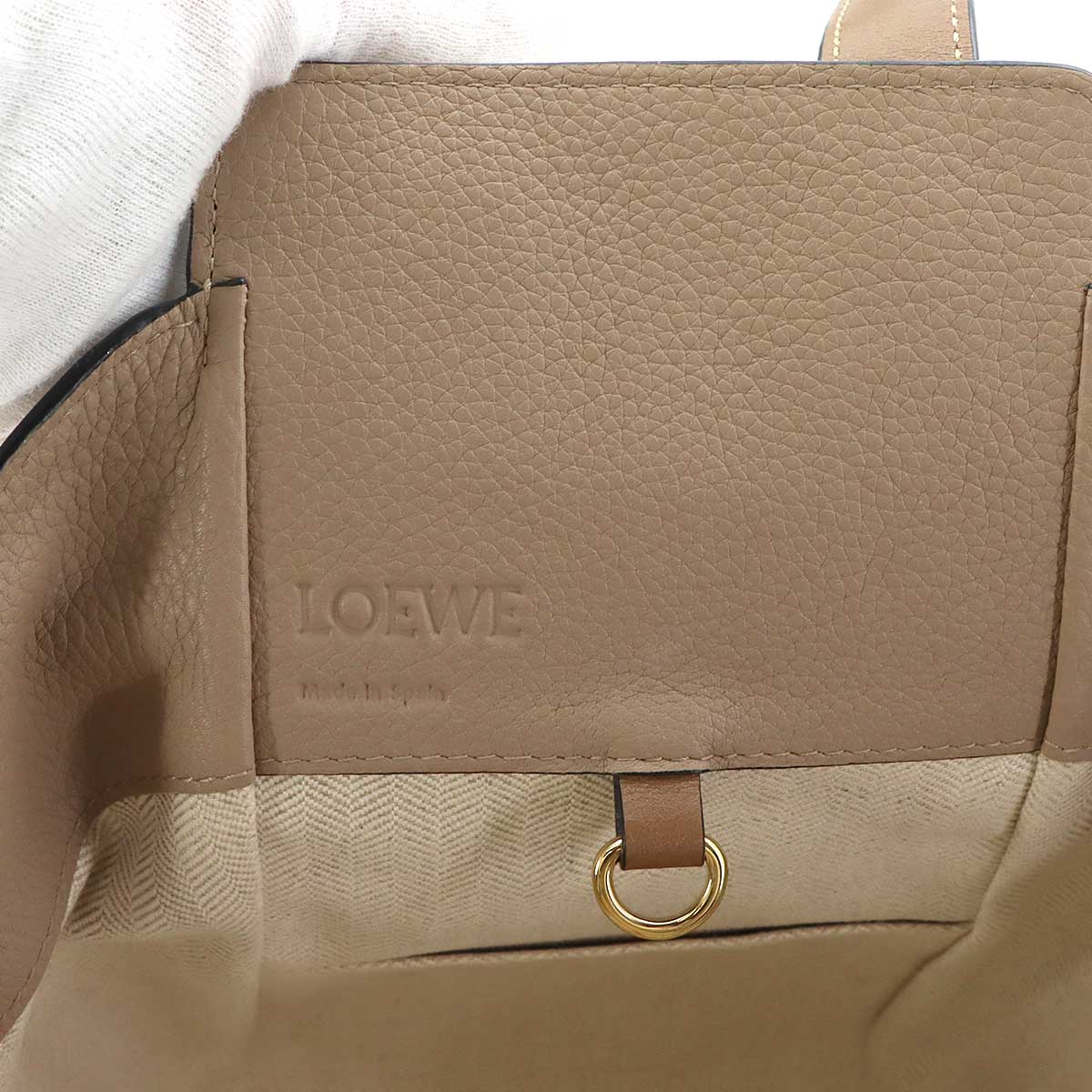 Hammock Drawstring Small Hand Shoulder Bag Leather Beige Brown