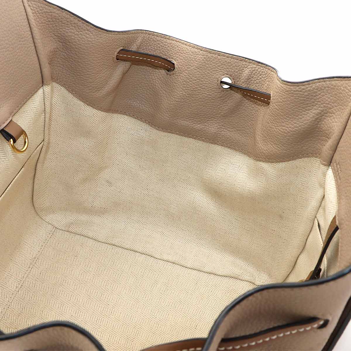 Hammock Drawstring Small Hand Shoulder Bag Leather Beige Brown