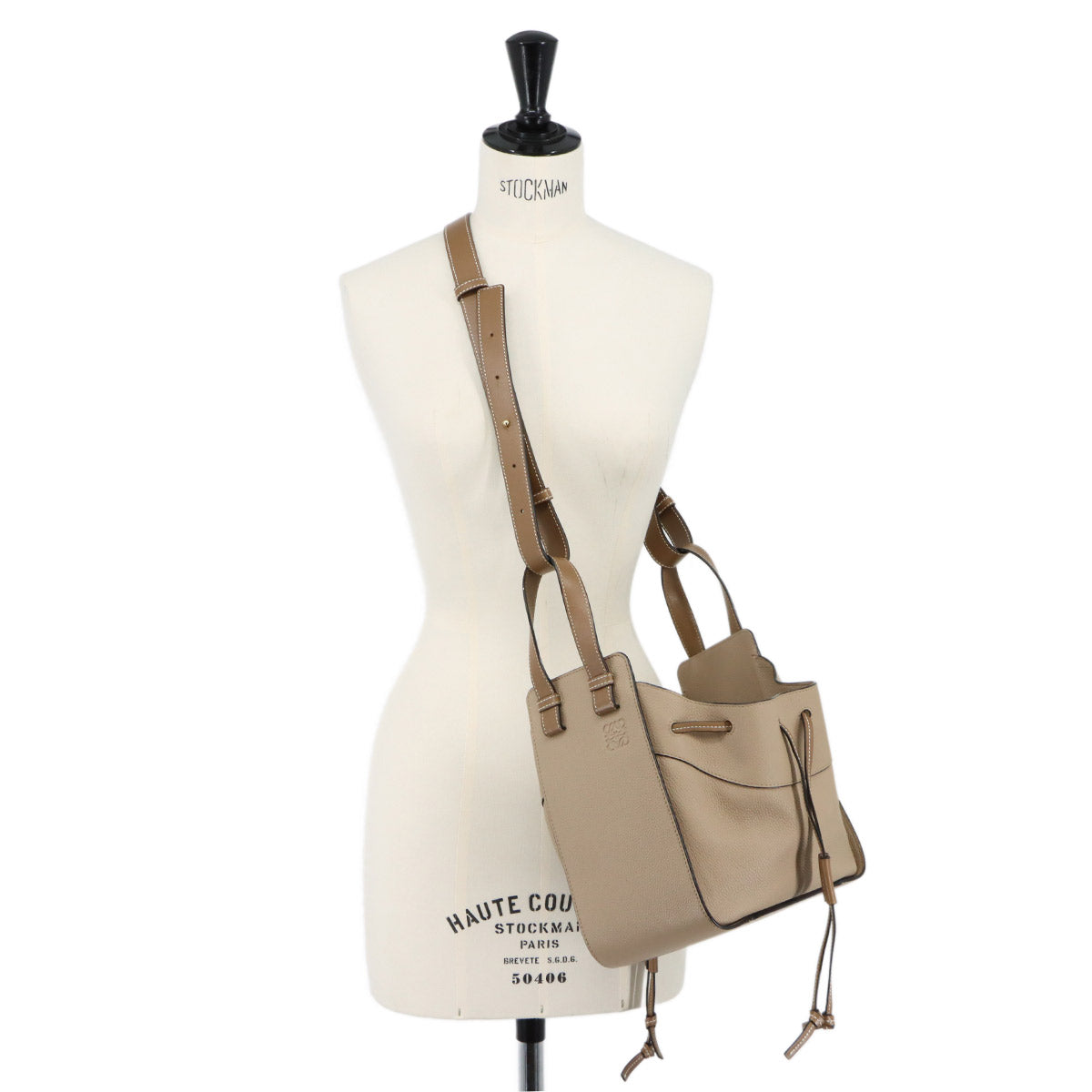 Hammock Drawstring Small Hand Shoulder Bag Leather Beige Brown