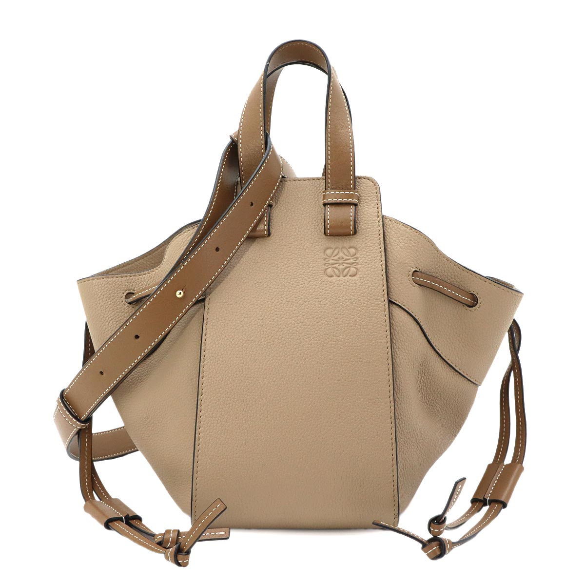 Hammock Drawstring Small Hand Shoulder Bag Leather Beige Brown