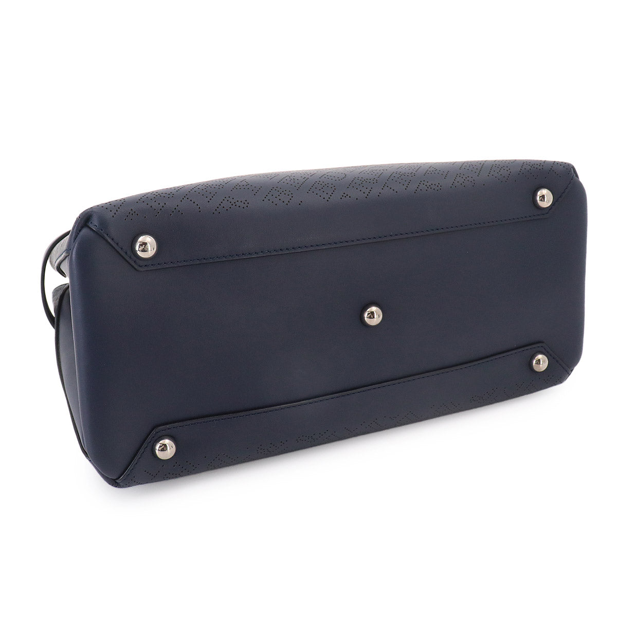 Hand Shoulder Bag Leather Navy Logos