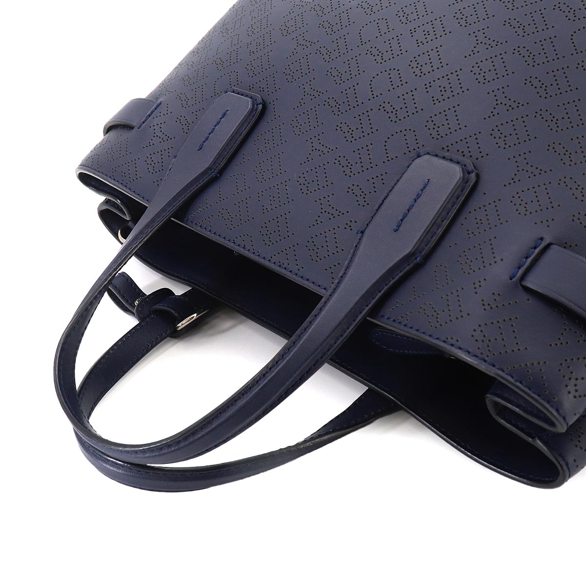Hand Shoulder Bag Leather Navy Logos