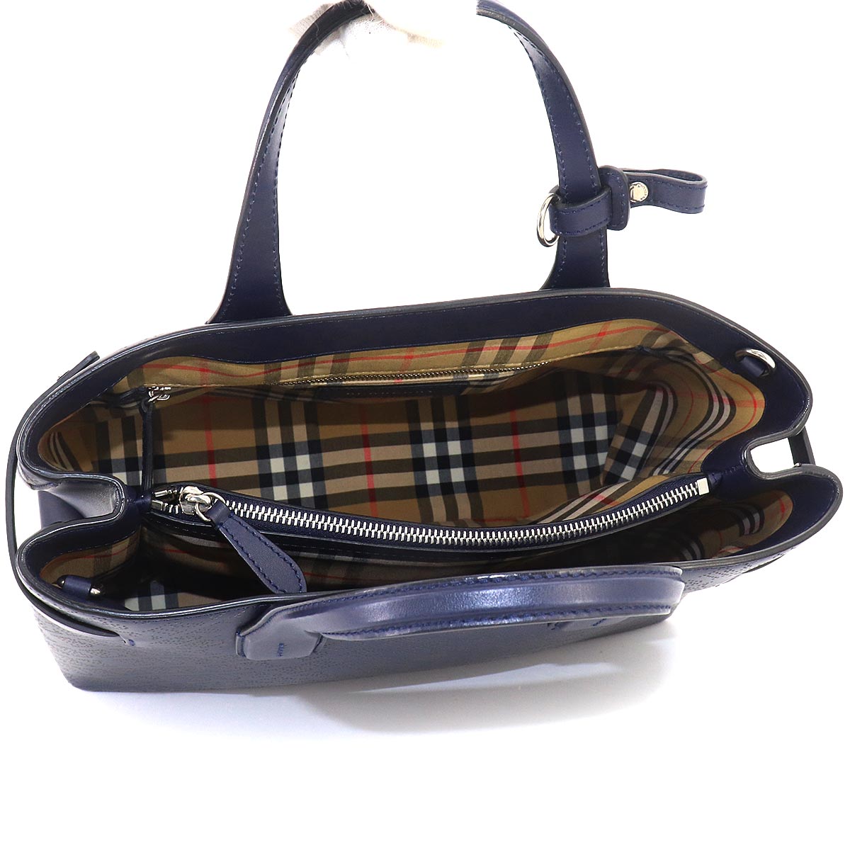 Hand Shoulder Bag Leather Navy Logos