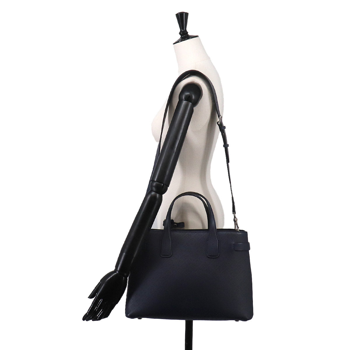 Hand Shoulder Bag Leather Navy Logos