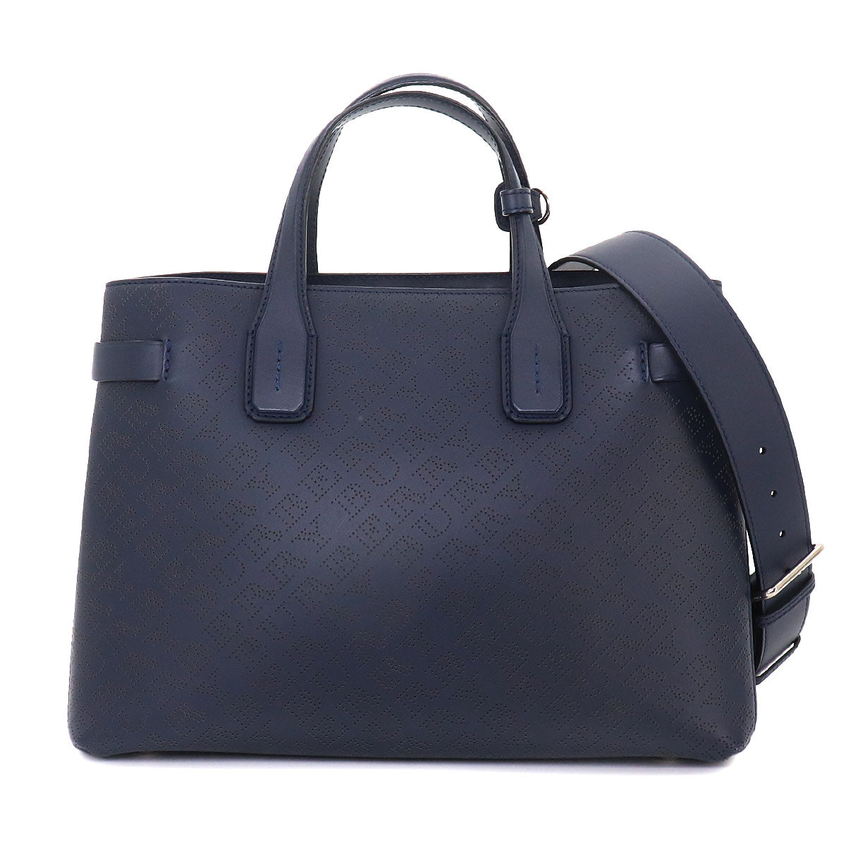 Hand Shoulder Bag Leather Navy Logos