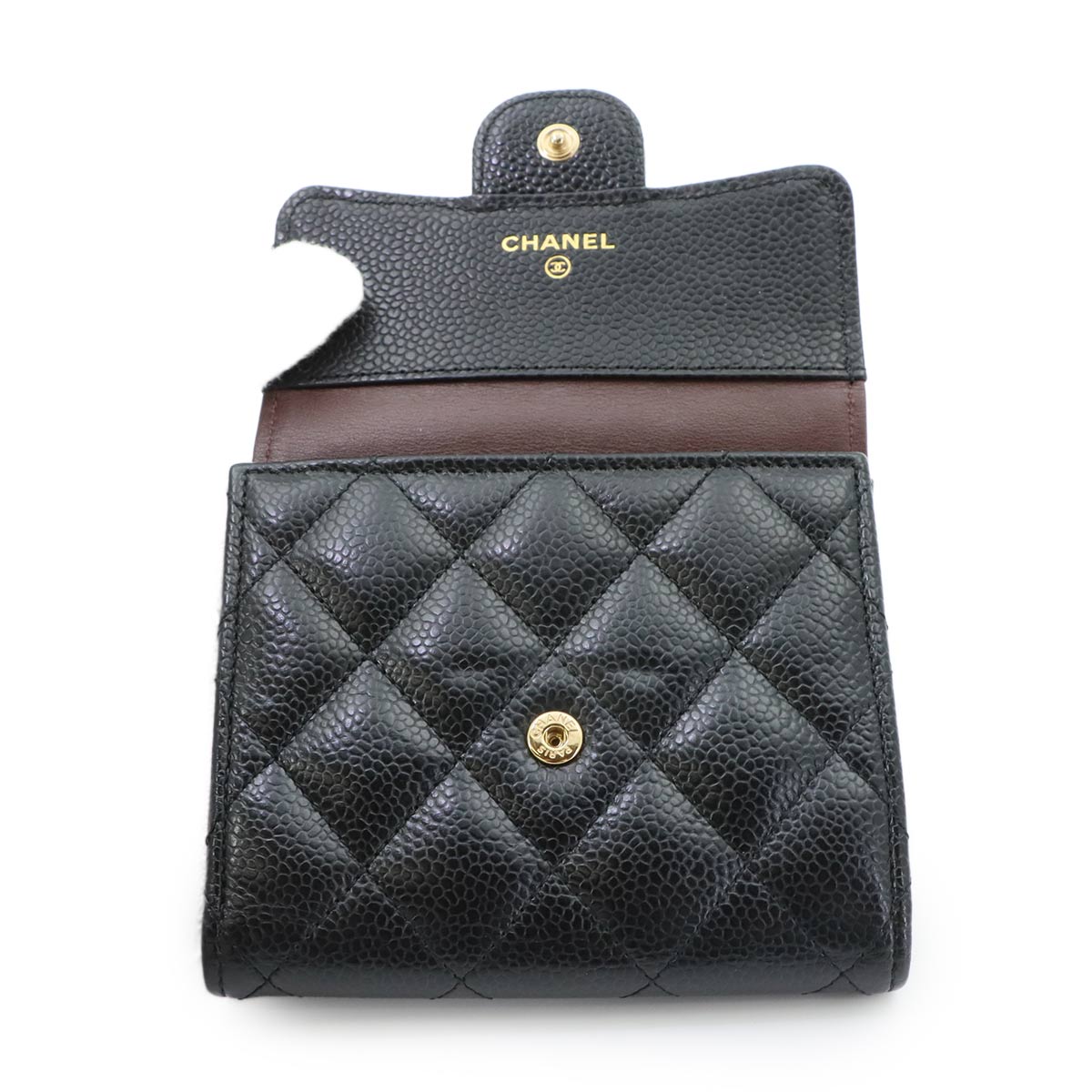Matelasse Compact Wallet Leather Black A82288
