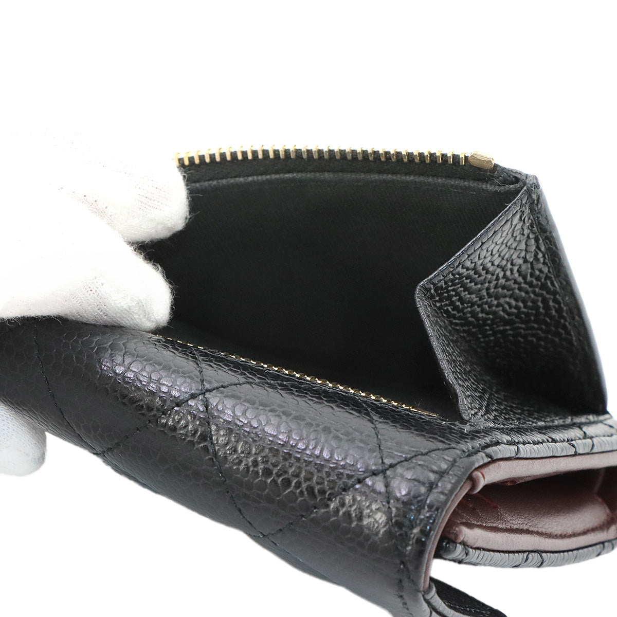 Matelasse Compact Wallet Leather Black A82288