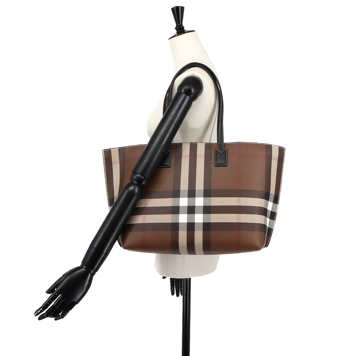Plaid Medium Check Tote Bag PVC Leather Dark birch brown Purse