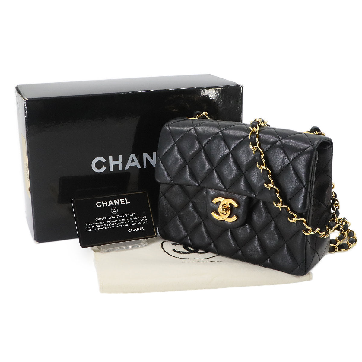 Mini Matelasse Chain Shoulder Bag Leather Black A01115 Purse