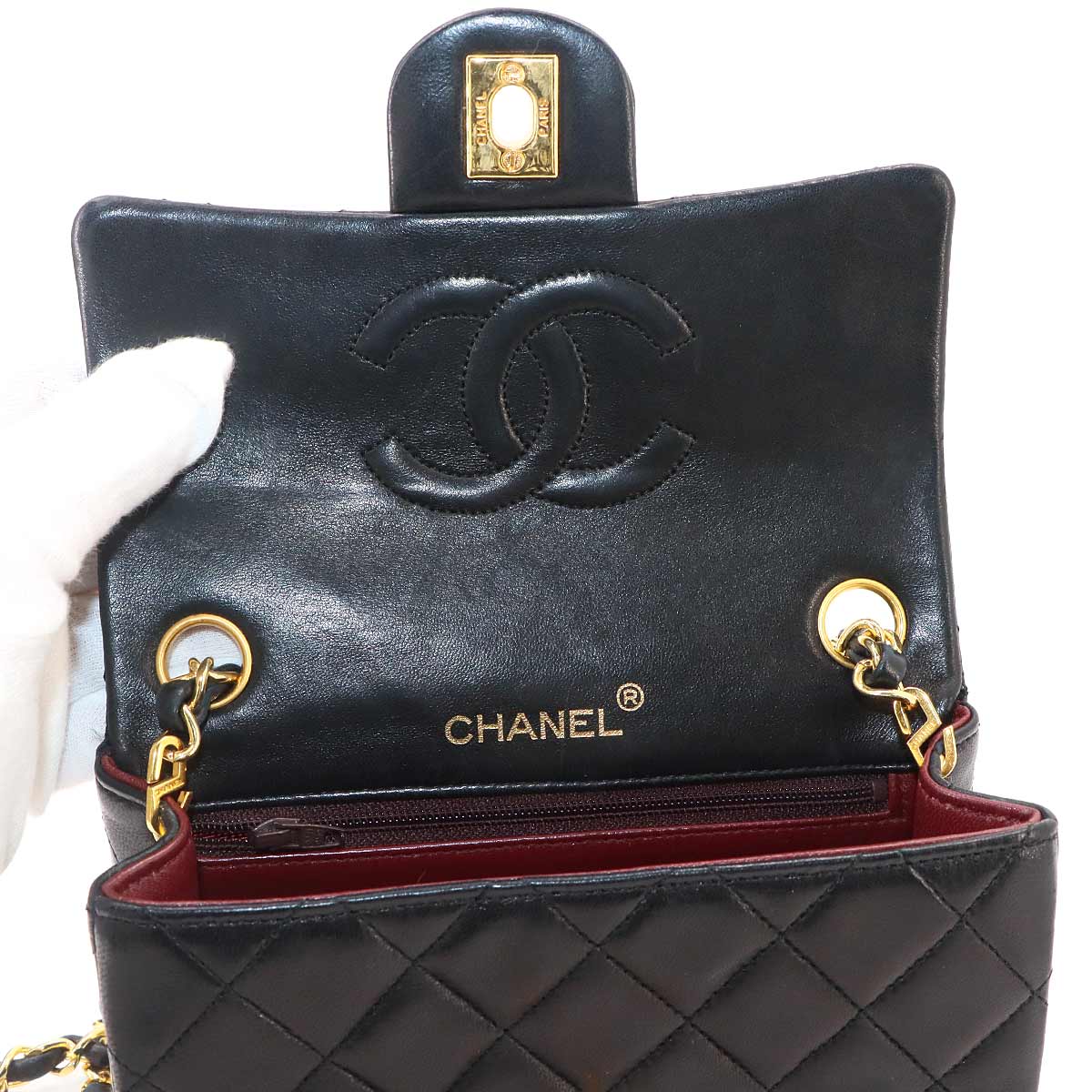 Mini Matelasse Chain Shoulder Bag Leather Black A01115 Purse