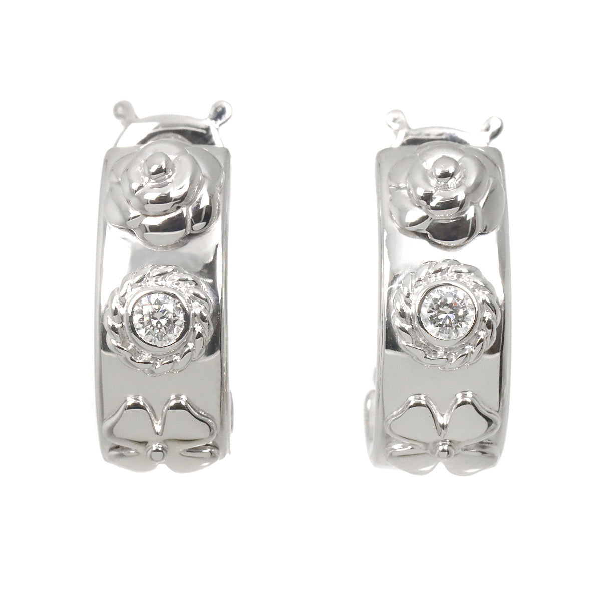 Three Symbols Diamond Earrings Pierced 18K WG 750